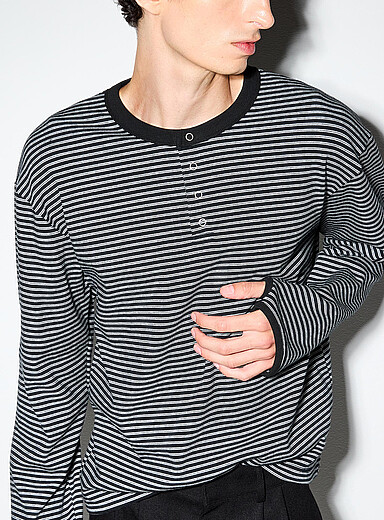 Dual-stripe Henley T-shirt <b>Imported from Seoul</b>