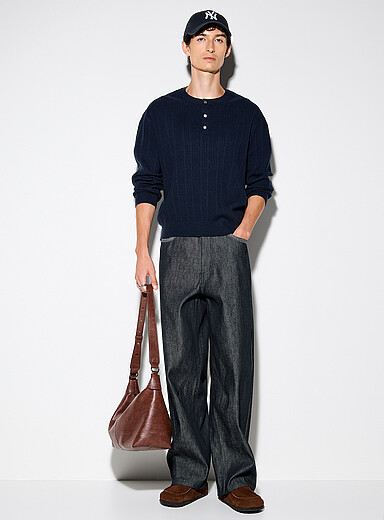 Le 31 Indigo/Dark Blue Topstitched detail jean <b>Imported from Seoul</b> for men