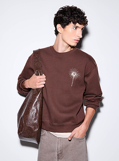 Le 31 Brown Fireworks embroidery sweatshirt <b>Imported from Seoul</b> for men