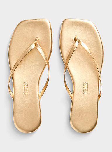 Tkees: La sandale de plage cuir m&eacute;tallique Lily bout carr&eacute; Femme Dor&eacute; pour femme