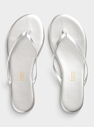 Tkees Silver Round toe Lily metallic leather flip-flops Women for women