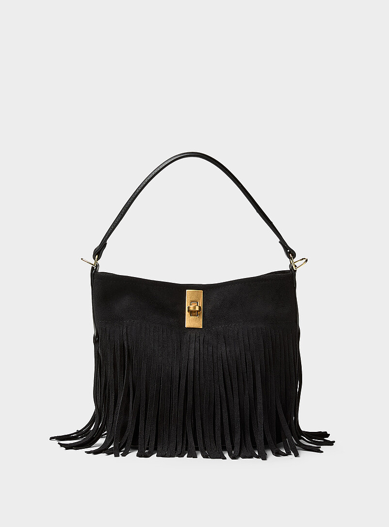 Fringed faux-suede hobo bag product image (primary)