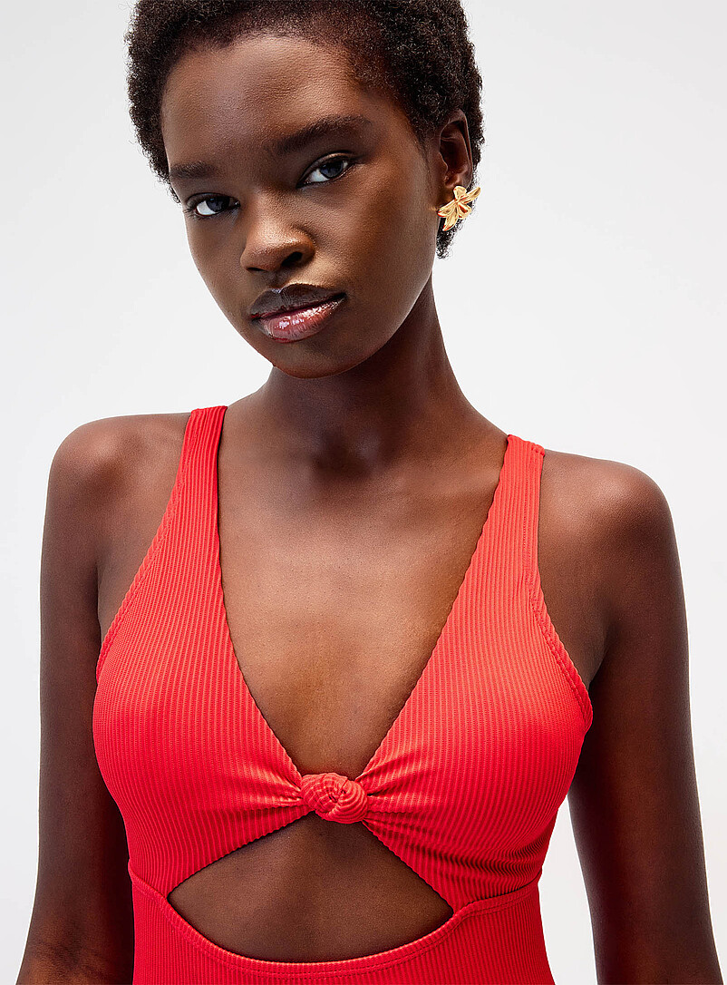 Knotted cutout ribbed red one-piece product image 2