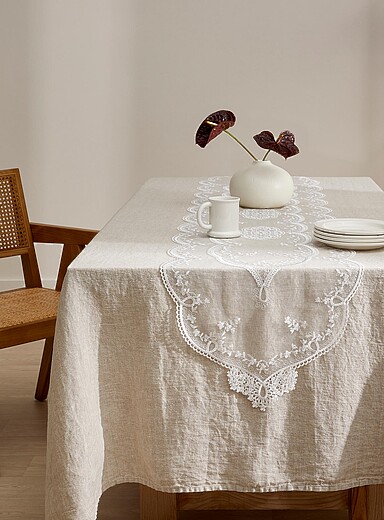 Chemin De Table Dentelle Gsrhzd 45x240cm - Blanc - Pour Mariage, Fête, Anniversaire - Lavable En Machine