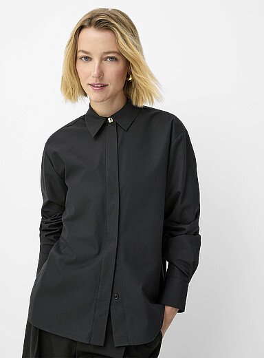 Chemise Roper Femme Manches Courtes Popeline Noire - Taille 1X - Boutons Pression Perle NEUVE