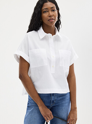 La chemise popeline carr&eacute;e poches plaqu&eacute;es