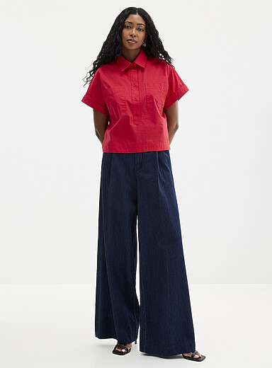 Patch pockets boxy-fit poplin shirt
