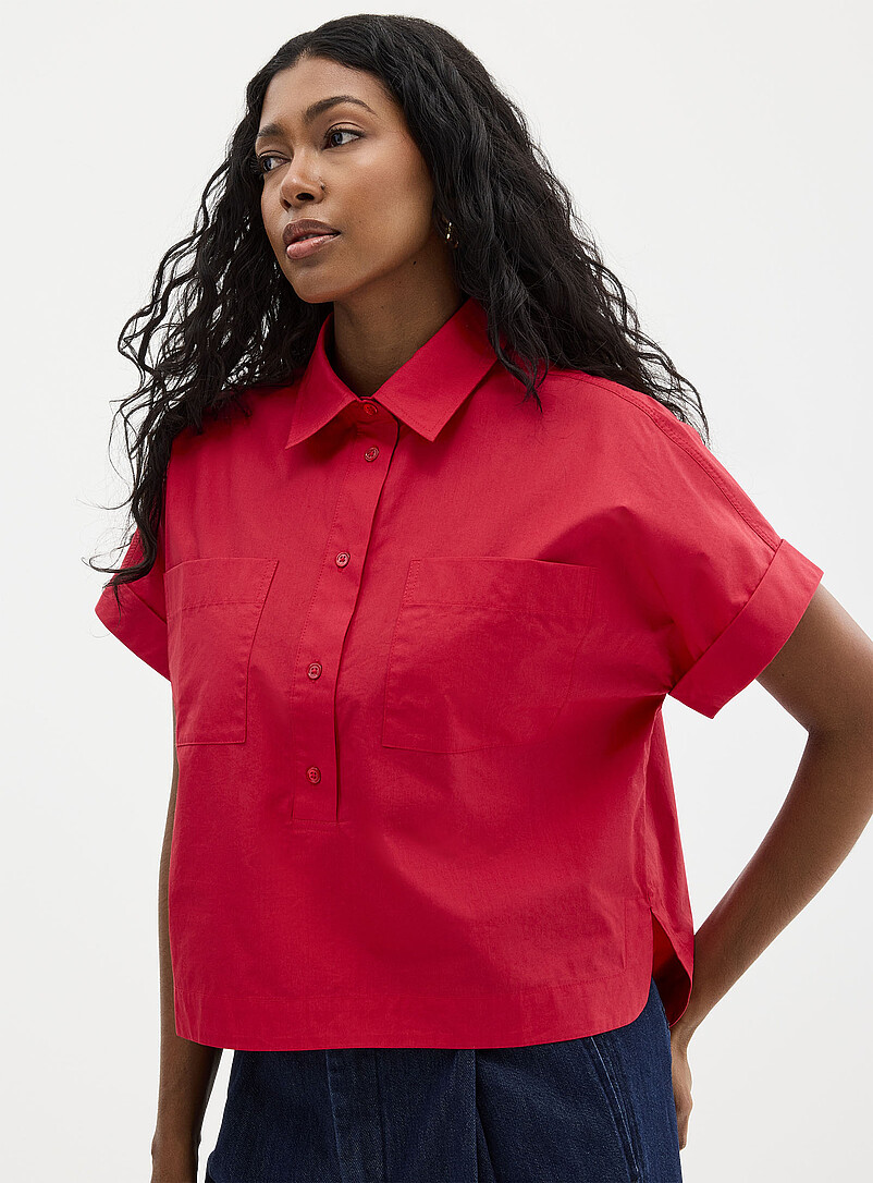 Contemporaine: La chemise popeline carr&eacute;e poches plaqu&eacute;es Blanc pour femme