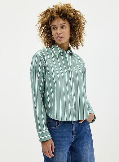 Contemporaine: La chemise popeline l&eacute;g&egrave;re ray&eacute;e Vert pour femme
