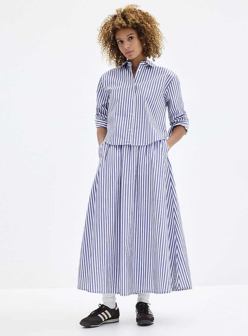 Contemporaine: La chemise popeline l&eacute;g&egrave;re ray&eacute;e Jaune &agrave; motifs pour femme