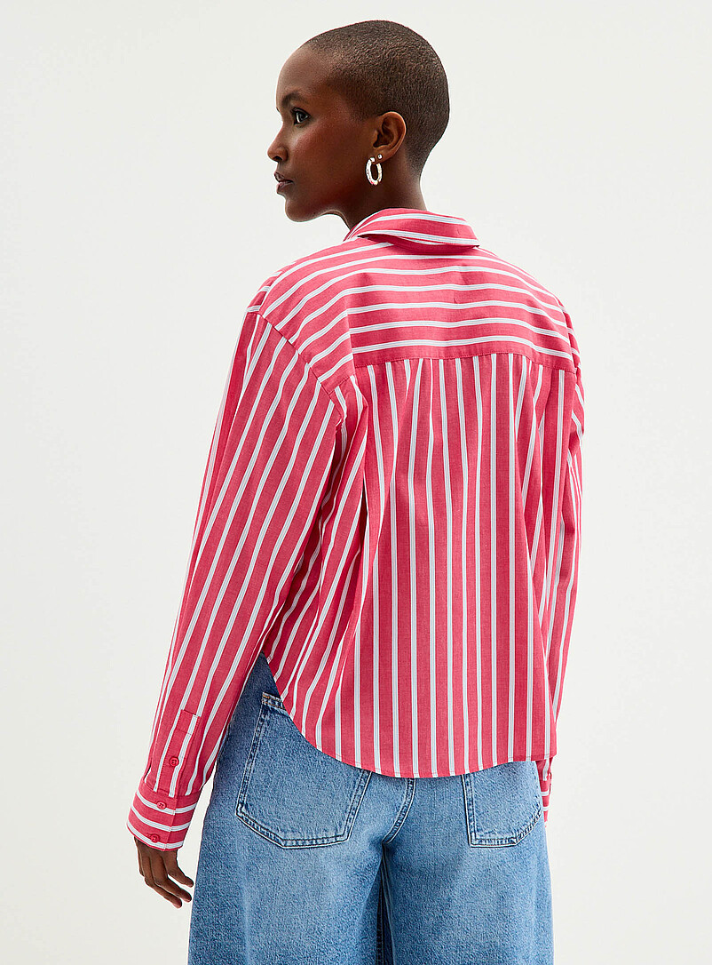 Contemporaine: La chemise popeline l&eacute;g&egrave;re ray&eacute;e Jaune &agrave; motifs pour femme