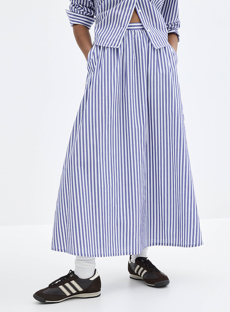 Contemporaine: La jupe maxi popeline l&eacute;g&egrave;re ray&eacute;e Bleu pour femme
