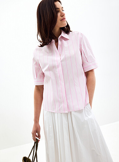 Puff-sleeve cotton candy striped shirt
