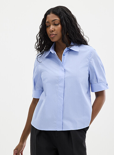 La chemise popeline courte manches pliss&eacute;es