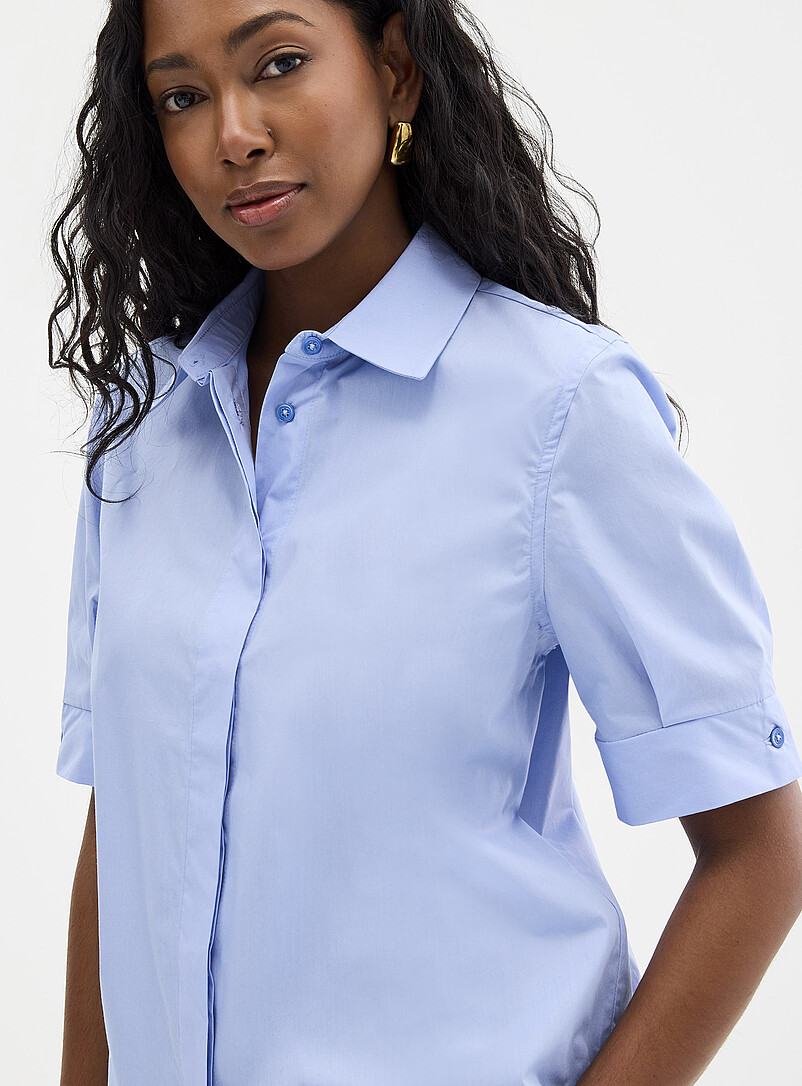 Contemporaine: La chemise popeline courte manches pliss&eacute;es Blanc pour femme