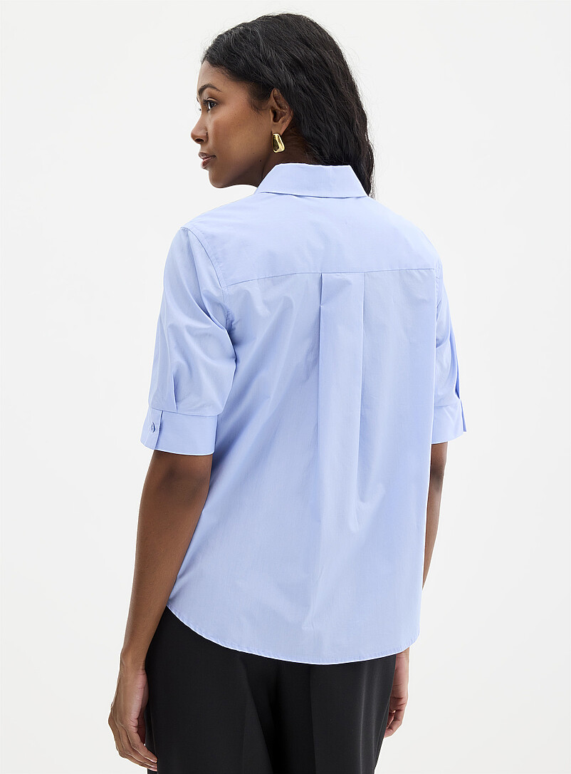 Contemporaine White Cropped pleated-sleeve poplin shirt for women
