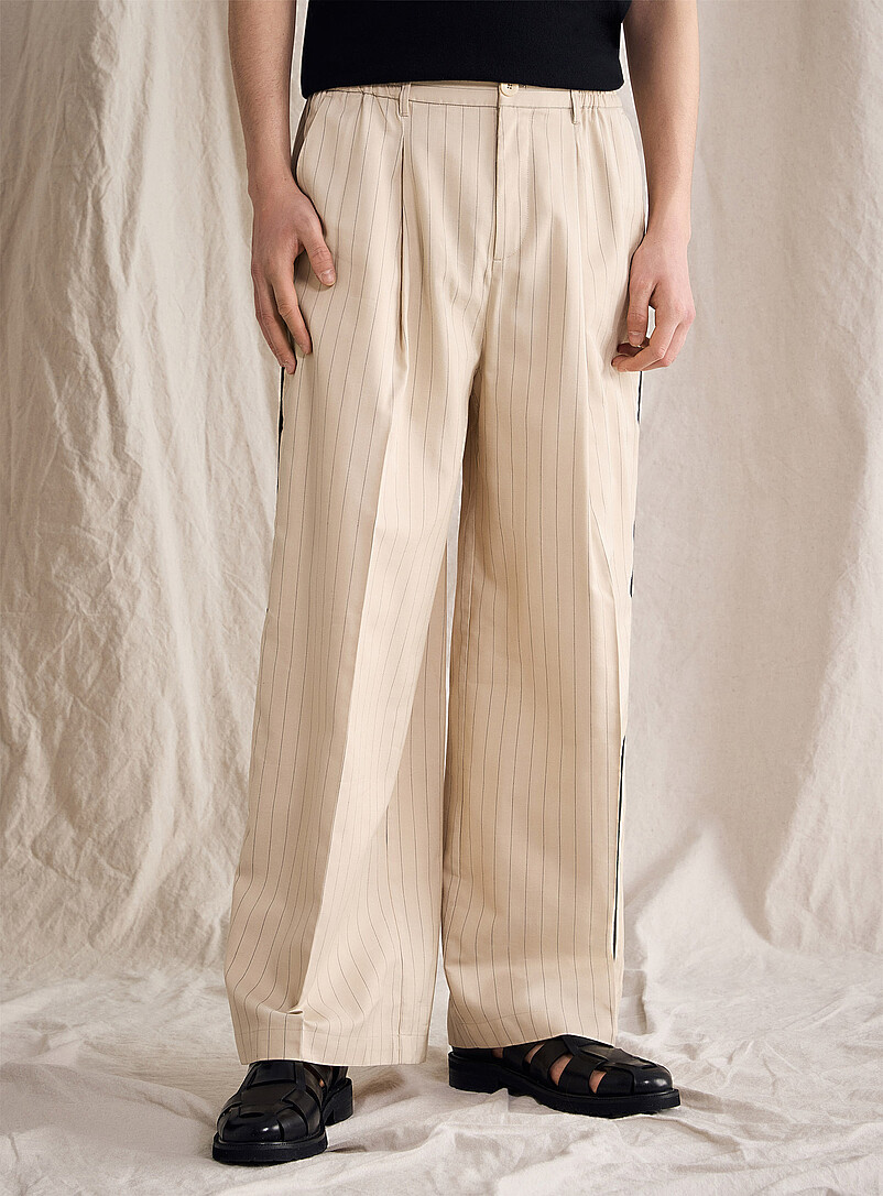 Le 31: Le pantalon rayure banquier lis&eacute;r&eacute; Coupe ample <b>Capsule Le 31 Studio</b> &Eacute;cru &agrave; motifs pour homme