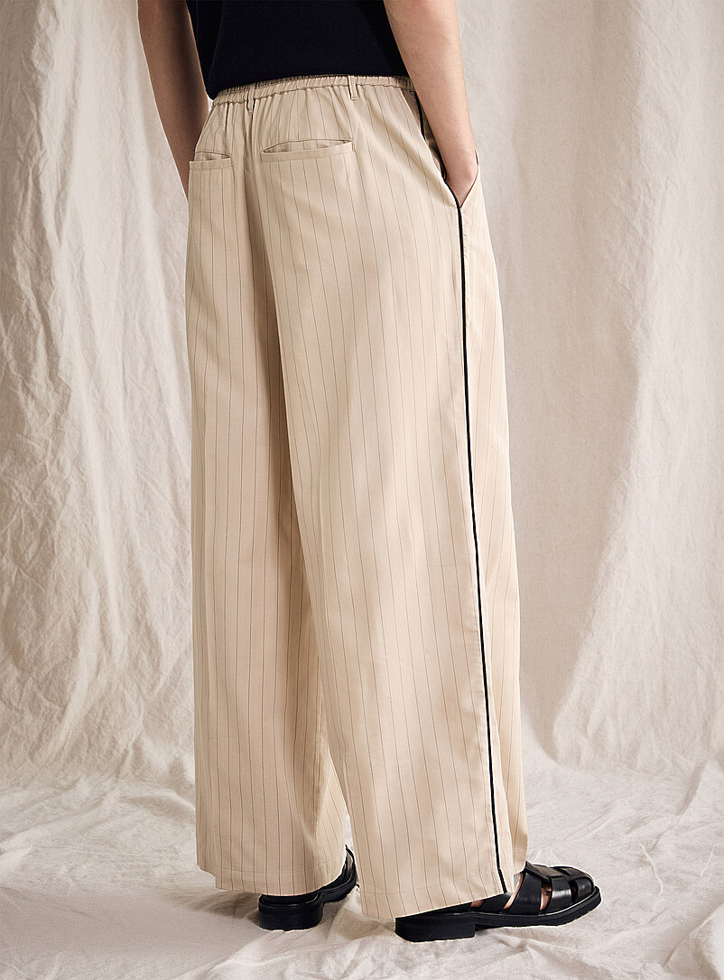 Le 31: Le pantalon rayure banquier lis&eacute;r&eacute; Coupe ample <b>Capsule Le 31 Studio</b> &Eacute;cru &agrave; motifs pour homme