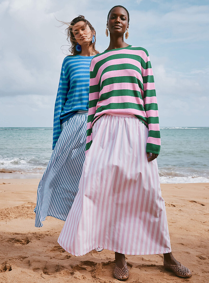Striped Lightweight Poplin Maxi Skirt