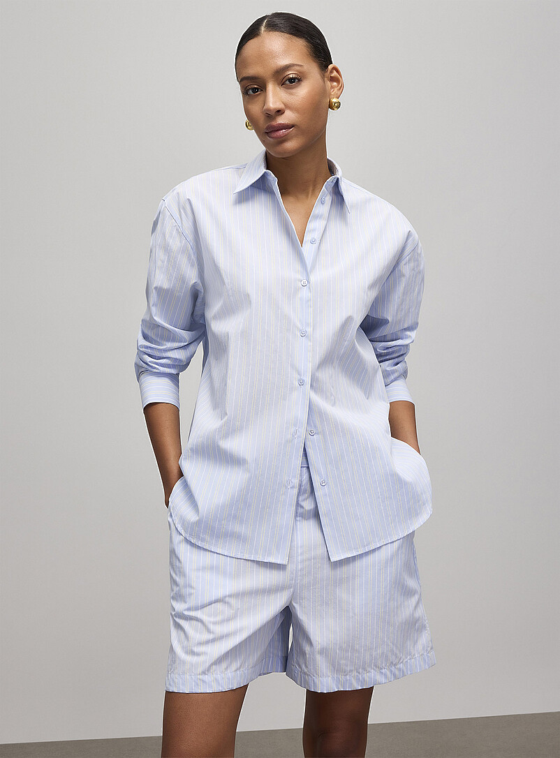 Striped Lightweight Poplin Short Fit: Wide Leg, High Rise
