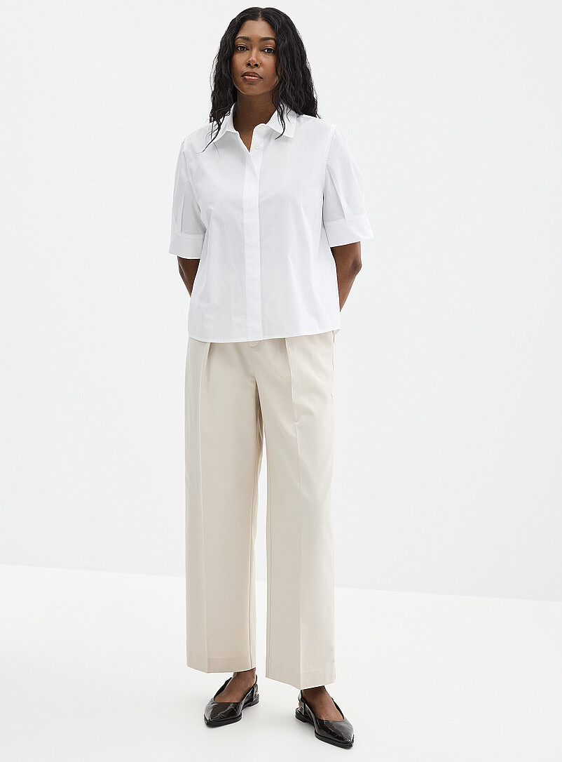 Cropped Pleated-Sleeve Poplin Shirt