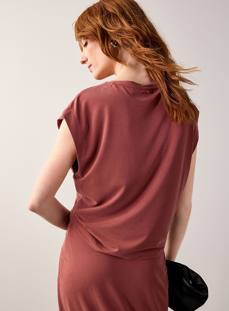 BOSS: Le t-shirt fluide taille nou&eacute;e Acajou pour femme
