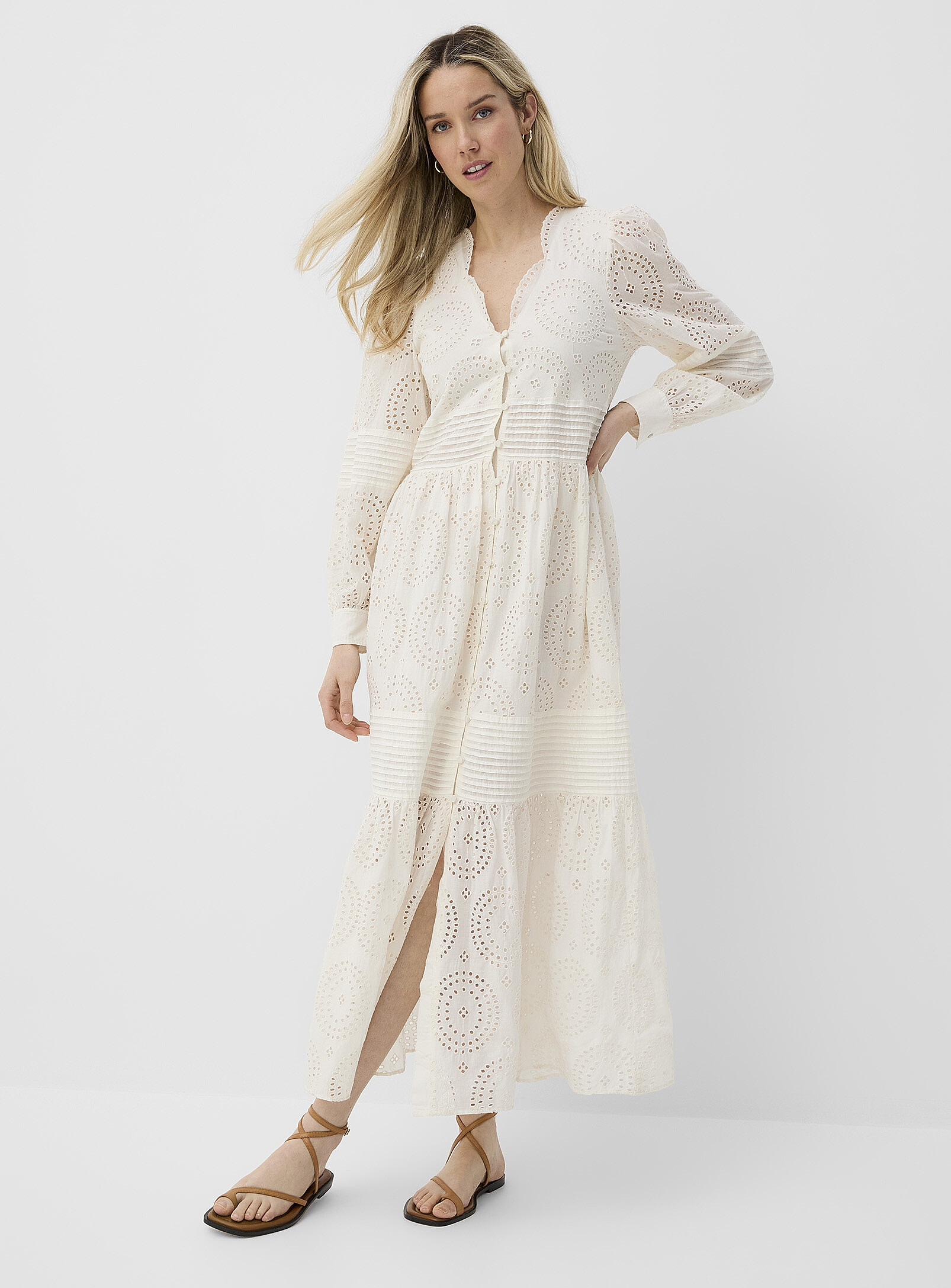 Hugo Boss Broderie Anglaise Maxi Dress In White | ModeSens