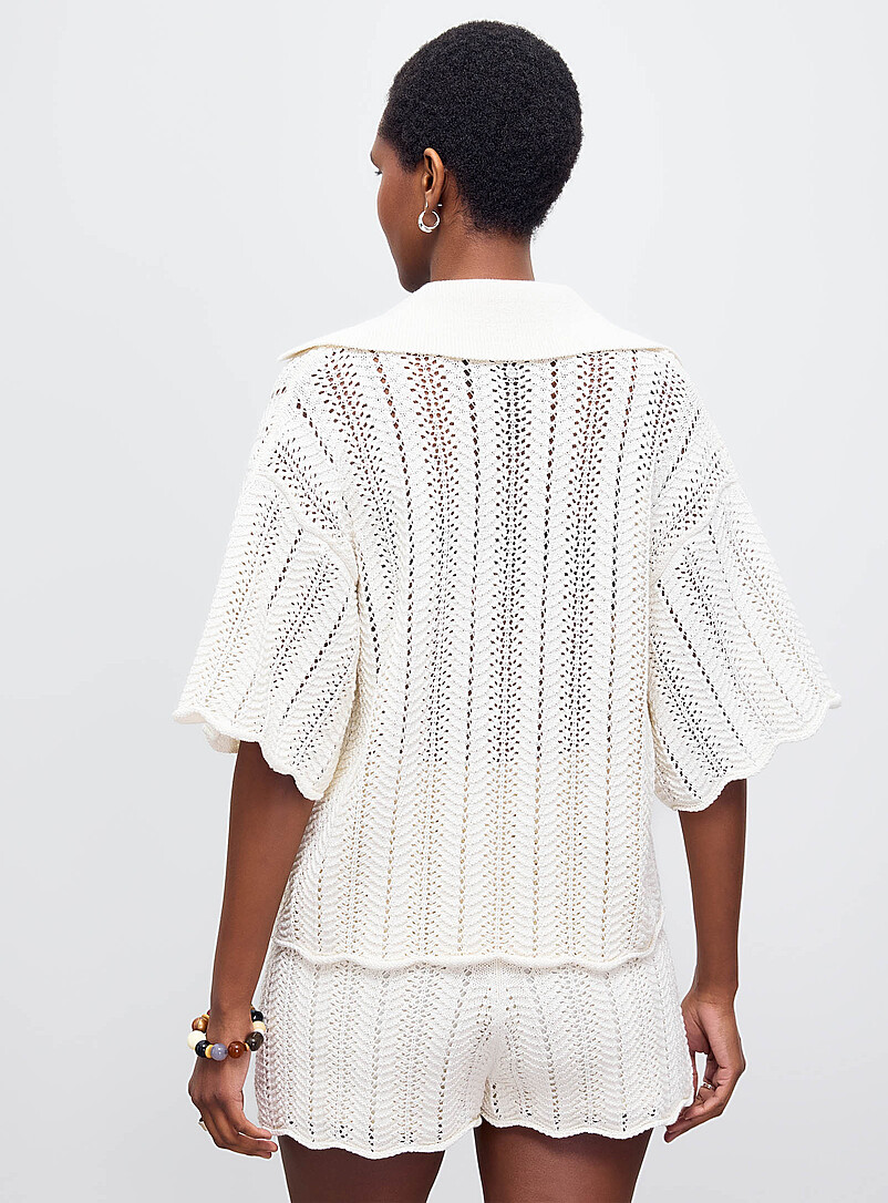 Johnny collar scalloped openwork sweater product image 2