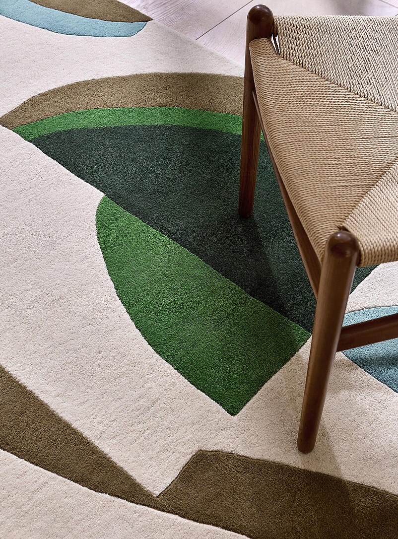 Harlequin: Le tapis laine vierge g&eacute;om&eacute;trie moderne Torillo Voir nos formats offerts Vert &agrave; motifs