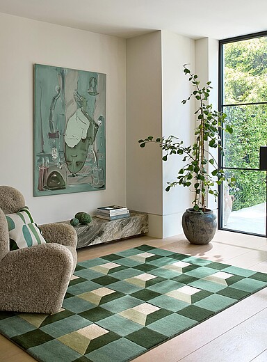 Harlequin Patterned Green 3D-Blocks virgin wool rug See available sizes