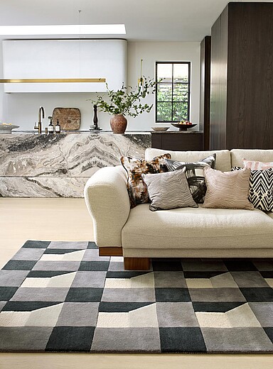 Harlequin Patterned Grey 3D-Blocks virgin wool rug See available sizes