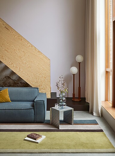 Brink & Campman: Le tapis pure laine r&eacute;tro lin&eacute;aire Decor Voir nos formats offerts Vert &agrave; motifs