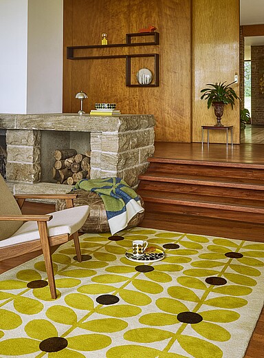 Orla Kiely Lemon/Canary Yellow Sixties stem yellow wool rug See available sizes
