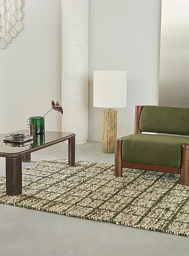 Brink & Campman: Le tapis artisanal r&eacute;versible pure laine Jack vert chasseur Voir nos formats offerts Vert fonc&eacute; - Mousse