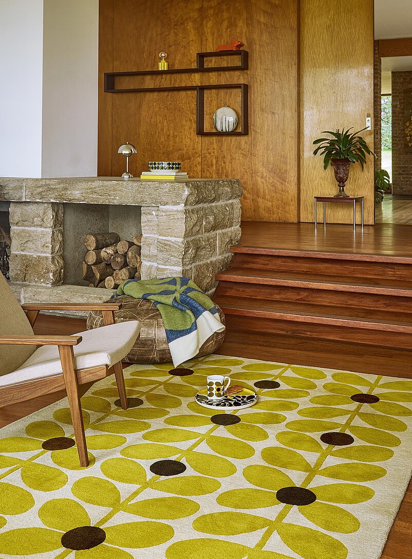 Sixties stem yellow wool rug See available sizes product image (primary)