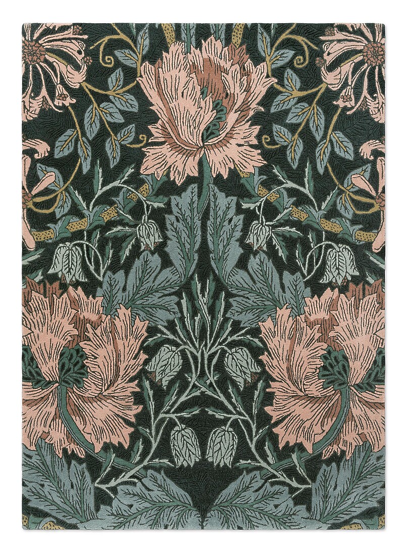 Honeysuckle & tulip teal wool rug See available sizes product image 2