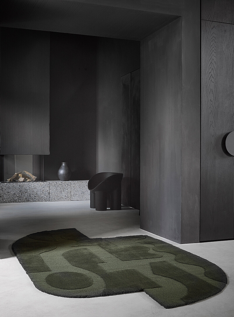 Mural Form forest green wool rug See available sizes product image (primary)