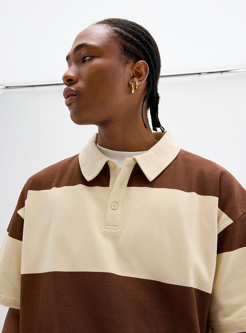 PAPI MTL: Le polo court surdimensionn&eacute; rayures <b>Coupe ample</b> Blanc cass&eacute; pour homme