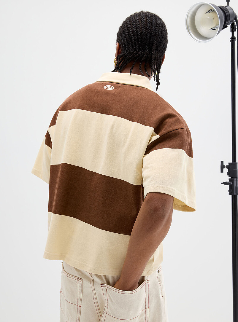 PAPI MTL: Le polo court surdimensionn&eacute; rayures <b>Coupe ample</b> Blanc cass&eacute; pour homme