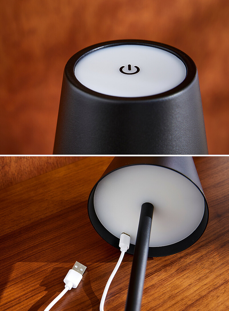 Simons Maison: La lampe de table tactile rechargeable &eacute;pur&eacute;e Noir