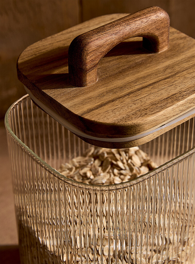Grooved glass and wood storage jar product image 2