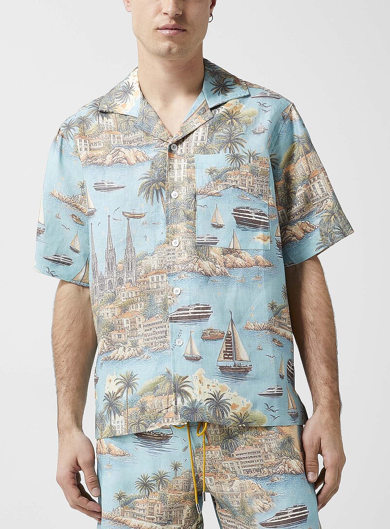 Chemise Homme été Imprimée Carte D'Italie - Manches Courtes, Légère, Pour Vacances Ou Plage