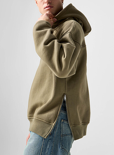 Rhude Mossy Green Side zips thick hooded sweatshirt for men