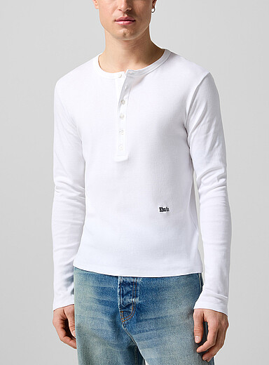 Rhude: Le t-shirt manches longues henley logo brod&eacute; Blanc pour homme