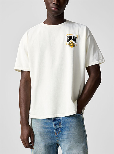 Rhude: Le t-shirt imprim&eacute; Collins Fumar Blanc pour homme