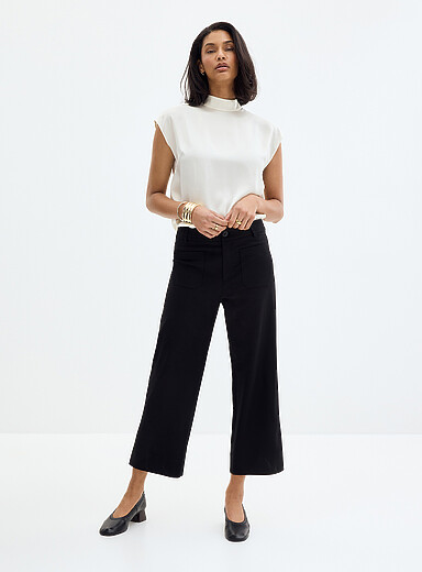 Patch-pocket stretch twill pant <b>Fit: Wide leg, high rise</b>