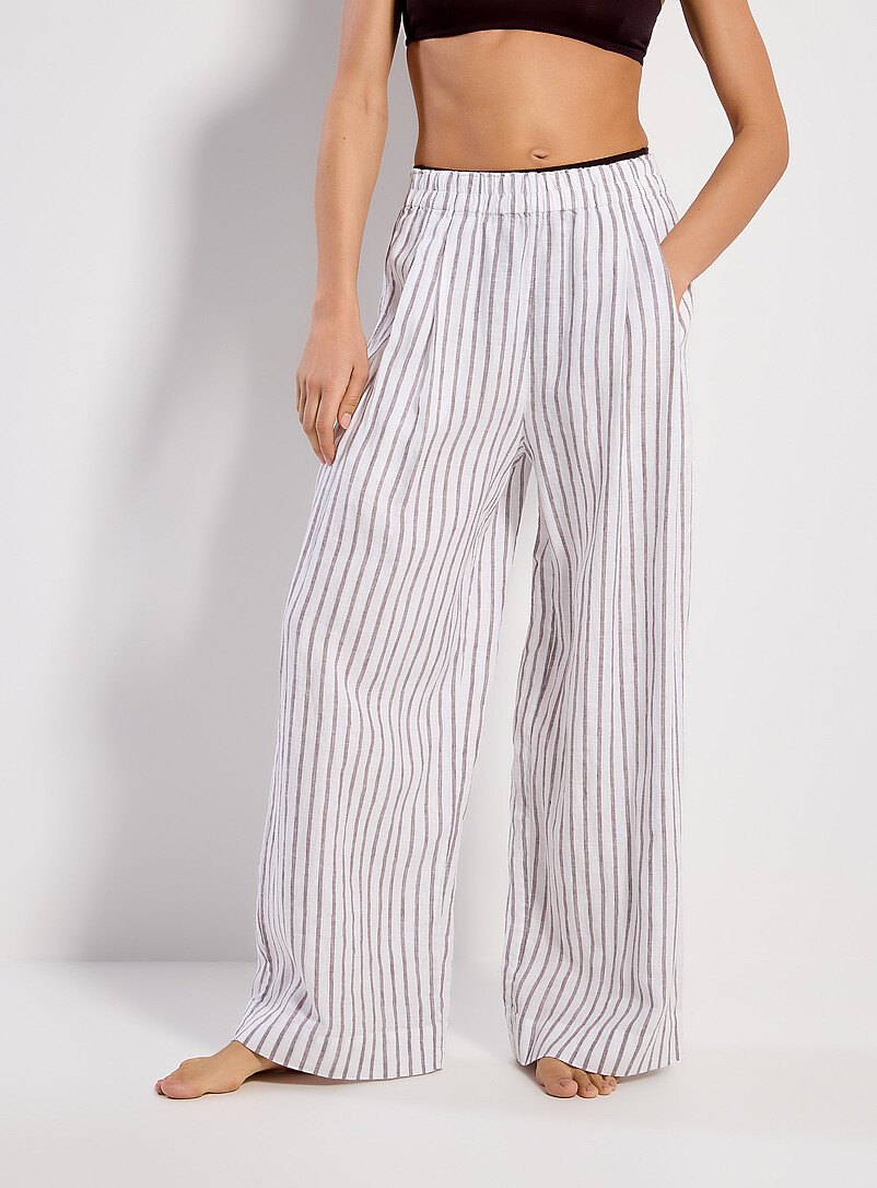Left On Friday Brown White wide-leg linen pant for women