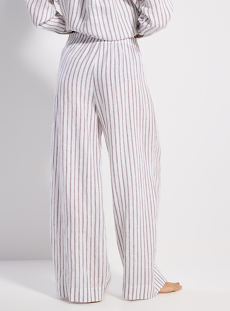 Left On Friday Brown White wide-leg linen pant for women