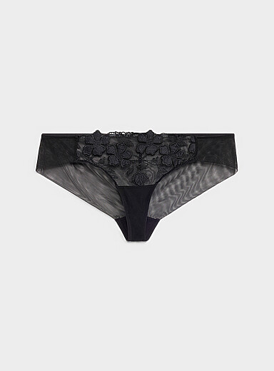 Bluebella Black Alara embroidered tulle classic brief Nylon, recycled nylon, and polyester for women