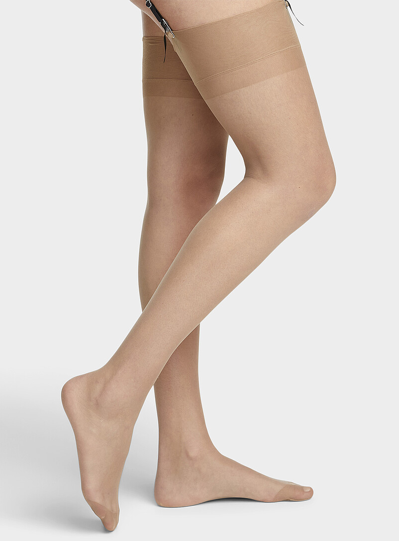 Beige sheer garter thigh-highs product image (primary)